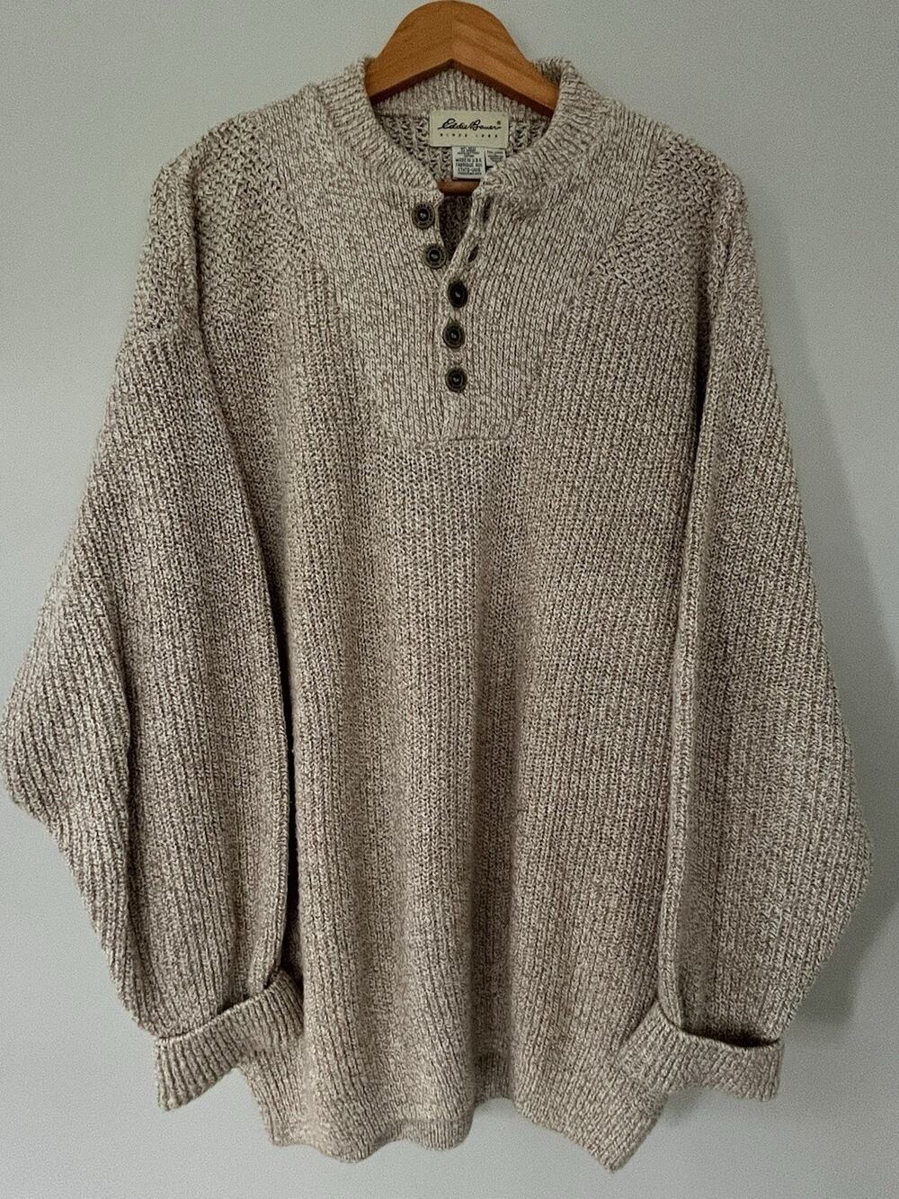 Vintage Eddie Bauer Chunky Knit Sweater — Men's Large Tall — Beige